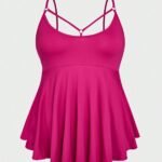 Plus Size Summer Casual Low Cut Hollow Out Asymmetrical Hem Cami Pajama Top