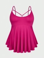 Plus Size Summer Casual Low Cut Hollow Out Asymmetrical Hem Cami Pajama Top