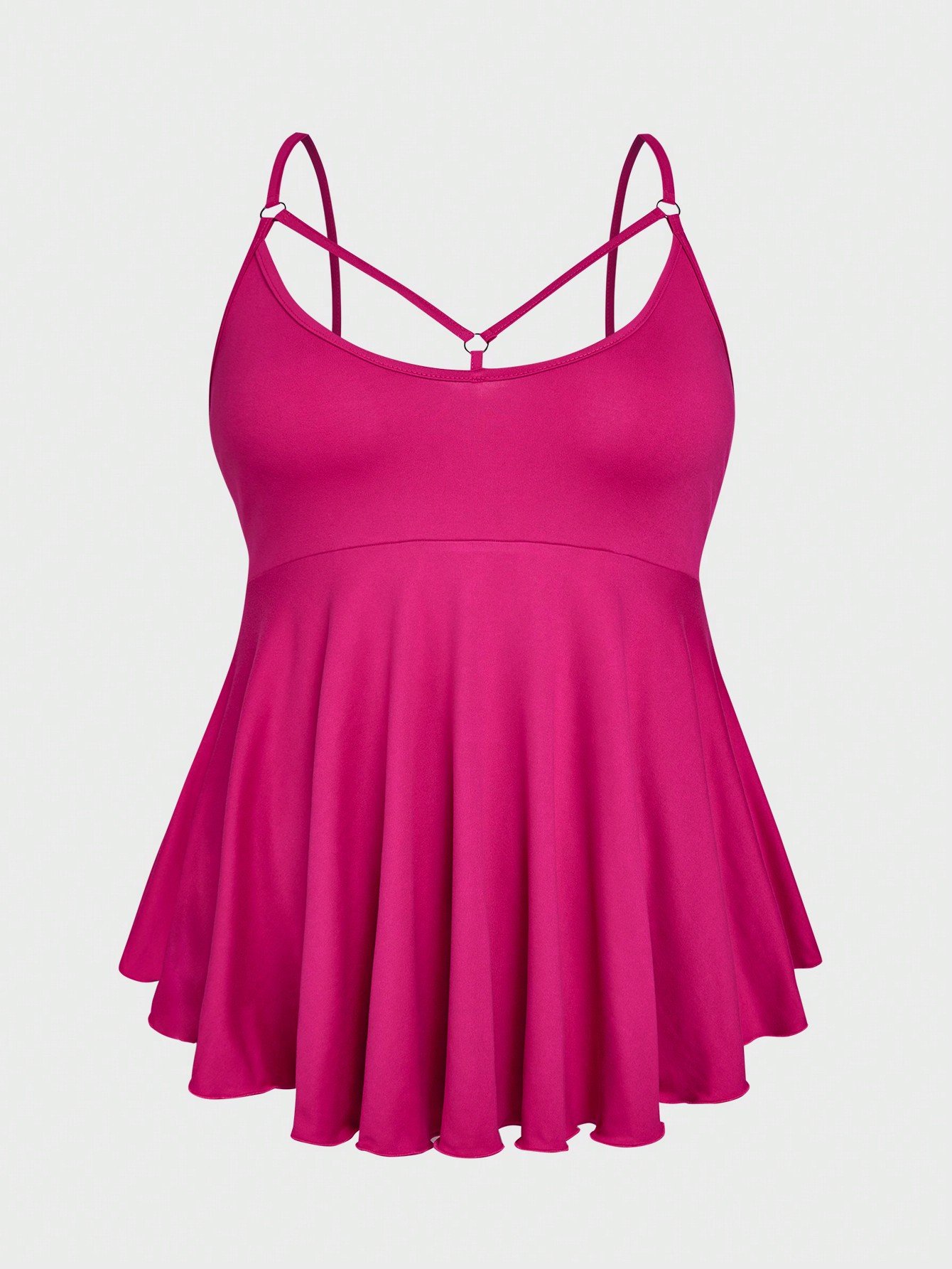 shein@v1@151 Plus Size Summer Casual Low Cut Hollow Out Asymmetrical Hem Cami Pajama Top - Image 1