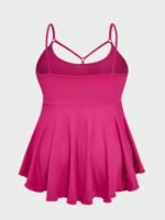 Plus Size Summer Casual Low Cut Hollow Out Asymmetrical Hem Cami Pajama Top - Image 2