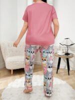 DUSKBASE Plus Size Women Cute Cat Print Top & Pants Pajama Set - Image 2