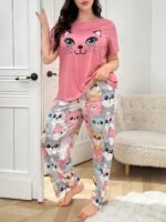 DUSKBASE Plus Size Women Cute Cat Print Top & Pants Pajama Set - Image 5
