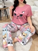 DUSKBASE Plus Size Women Cute Cat Print Top & Pants Pajama Set - Image 6