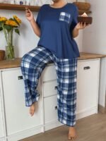 SHEIN Plus Size Women Casual Plaid Pattern Print Top & Pants Pajama Set, Outfits - Image 6