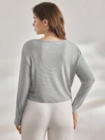 Ocili Leisure Soft Rib Knit Plus Size Shell Button Placket Sleepwear Top Easy Comfort, Fall - Image 2