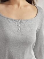 Ocili Leisure Soft Rib Knit Plus Size Shell Button Placket Sleepwear Top Easy Comfort, Fall - Image 4