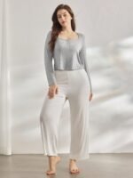 Ocili Leisure Soft Rib Knit Plus Size Shell Button Placket Sleepwear Top Easy Comfort, Fall - Image 7