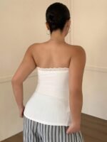 Dazy Plus Contrast Lace Tight Bandeau Camisole, White, Versatile Undershirt/Sleepwear Top Pajamas - Image 2