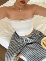 Dazy Plus Contrast Lace Tight Bandeau Camisole, White, Versatile Undershirt/Sleepwear Top Pajamas - Image 5