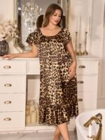 MuseNap CURVE Plus Size Women Elegant Leopard Print Ruffle Hem Dress Plus Size Sleepwear Set Plus Size Night Dress Dress Plus Size Curve Dress - Image 5