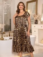 MuseNap CURVE Plus Size Women Elegant Leopard Print Ruffle Hem Dress Plus Size Sleepwear Set Plus Size Night Dress Dress Plus Size Curve Dress - Image 6
