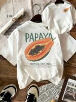 Women's Oversized Papaya Graphic Pajama Tee, Soft Breathable Cotton Sleep Shirt With Tropical Fruit Print,  Cozy Loungewear, Relaxed Fit Cute Nightwear For Lounging & Sleeping, Casual Summer PJs With "Tropical Sweetness" Design