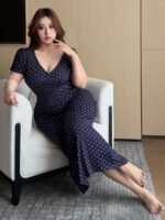Dazy Plus Tiny Floral All-Over Print Tight-Fitting Long Nightgown, Short Sleeve Sleepwear For Spring/Summer Pajamas