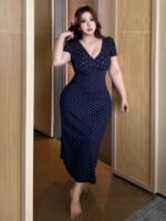 Dazy Plus Tiny Floral All-Over Print Tight-Fitting Long Nightgown, Short Sleeve Sleepwear For Spring/Summer Pajamas - Image 7