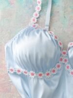 Elorette Light Blue Satin Jacquard Floral Ruffle Trim Slimming Waist Romantic Tropical Countryside Elegant Plus Size Nightgown Night Summer - Image 8