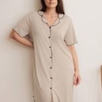Doze Lane Plus Size Casual Minimalist Contrast Color Cardigan Nightgown