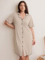 Doze Lane Plus Size Casual Minimalist Contrast Color Cardigan Nightgown