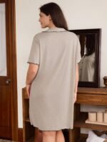 Doze Lane Plus Size Casual Minimalist Contrast Color Cardigan Nightgown - Image 2