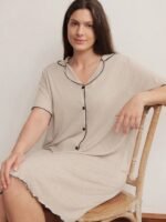 Doze Lane Plus Size Casual Minimalist Contrast Color Cardigan Nightgown - Image 4