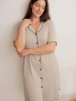 Doze Lane Plus Size Casual Minimalist Contrast Color Cardigan Nightgown - Image 5