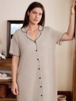Doze Lane Plus Size Casual Minimalist Contrast Color Cardigan Nightgown - Image 6