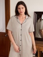 Doze Lane Plus Size Casual Minimalist Contrast Color Cardigan Nightgown - Image 7