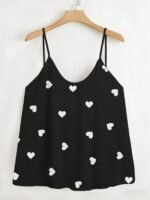 Plus Size Women's Sleepwear Top, Cute Heart Valentine's Day Couple Print Round Neck Camisole Spaghetti Strap Cold-Shoulder Backless, Spring/Summer 1pc - Image 2