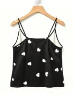 Plus Size Women's Sleepwear Top, Cute Heart Valentine's Day Couple Print Round Neck Camisole Spaghetti Strap Cold-Shoulder Backless, Spring/Summer 1pc - Image 3