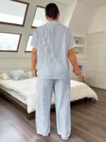 Napfluff CURVE Napfluff CURVE Plus Size Women Lace Bow Striped Shirt Style Sleepwear Set - Image 4