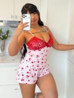 ZzzCrew 2pcs Sexy Contrast Color Lace Camisole & Shorts Sleepwear Set, Plus Size Summer - Image 5