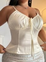 Dazy Plus Plus Size Women's Romantic French Style Ruffle Drawstring Satin Camisole Top, Spring/Summer Pajamas - Image 8