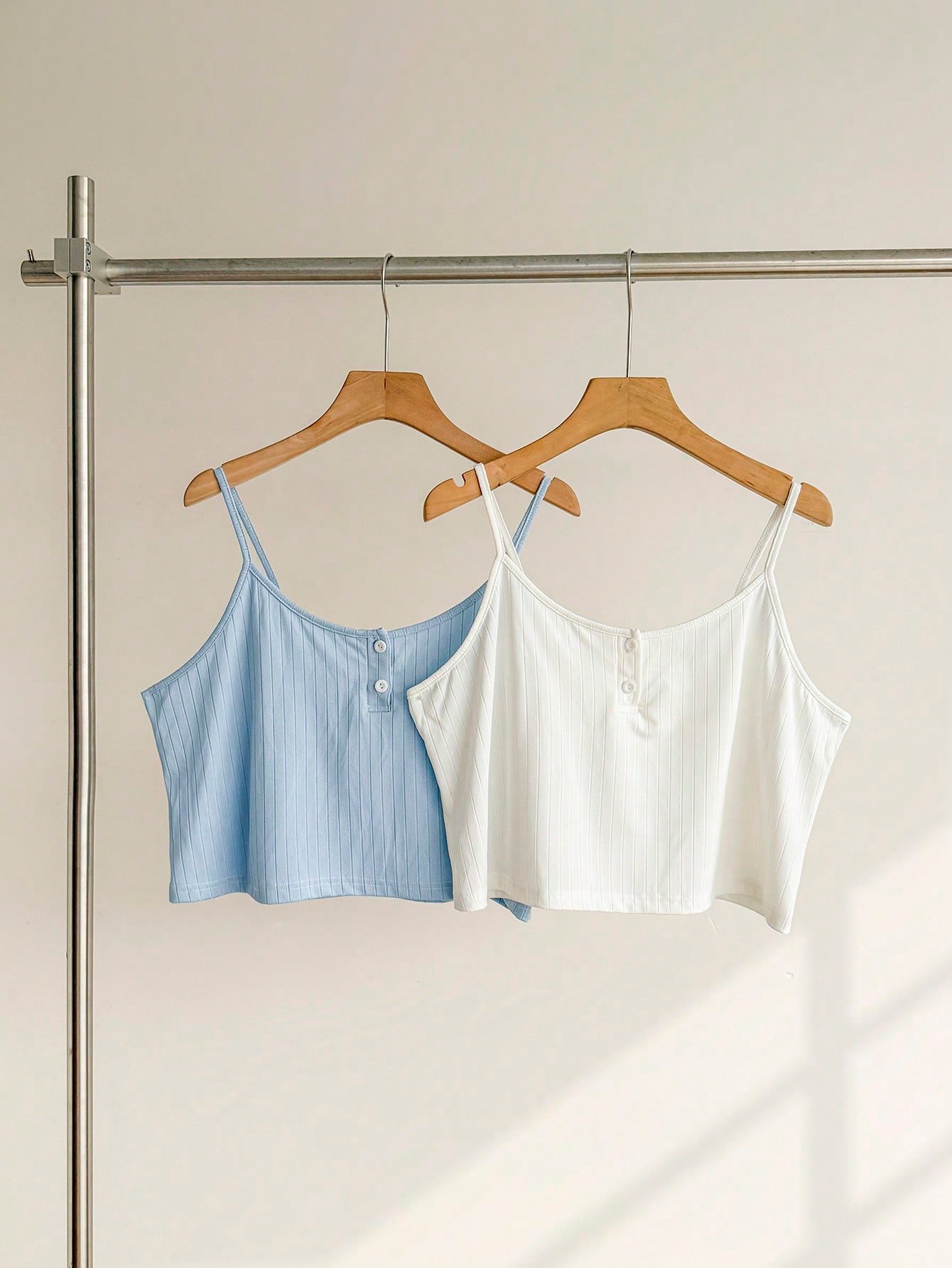 1777359677a05d65ec858c03f2edfc290413990584.jpg Slumberry CURVE Casual INS Comfortable Button Knit Ribbed Camisole & Shorts 2 Pieces Pajama Set, Plus Size - Image 1