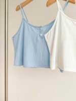 Slumberry CURVE Casual INS Comfortable Button Knit Ribbed Camisole & Shorts 2 Pieces Pajama Set, Plus Size - Image 5