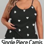 Plus Size Women's Sleepwear Top, Cute Heart Valentine's Day Couple Print Round Neck Camisole Spaghetti Strap Cold-Shoulder Backless, Spring/Summer 1pc