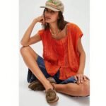 Women Summer Boho Tie Front Lace Trim Tank Tops Y2k Flowy Frilly Chiffon Vest Beach Button Ruffle Eyelet Tank Tops - Image 4
