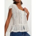 Women Summer Boho Tie Front Lace Trim Tank Tops Y2k Flowy Frilly Chiffon Vest Beach Button Ruffle Eyelet Tank Tops - Image 6