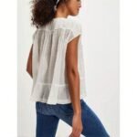 Women Summer Boho Tie Front Lace Trim Tank Tops Y2k Flowy Frilly Chiffon Vest Beach Button Ruffle Eyelet Tank Tops - Image 9