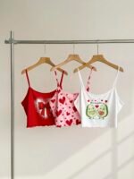 Slumberry CURVE 3pcs/Set Cute Avocado Heart Bow Print Camisole Plus Size Women Sleepwear Top
