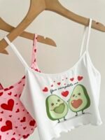 Slumberry CURVE 3pcs/Set Cute Avocado Heart Bow Print Camisole Plus Size Women Sleepwear Top - Image 5