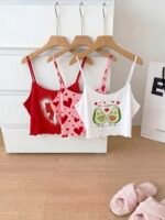 Slumberry CURVE 3pcs/Set Cute Avocado Heart Bow Print Camisole Plus Size Women Sleepwear Top - Image 7