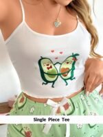 Slumberry CURVE Cute Cartoon Avocado Print Y2K Energetic Plus Size Women Sleepwear Top Night White Summer - Image 4