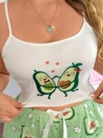 Slumberry CURVE Cute Cartoon Avocado Print Y2K Energetic Plus Size Women Sleepwear Top Night White Summer - Image 3