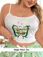 Slumberry CURVE Cute Cartoon Avocado Print Y2K Energetic Plus Size Women Sleepwear Top Night White Summer - Image 5