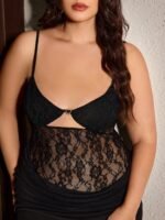 Slumberist Sexy Lace & Mesh Patchwork Hollow See-Through Diamond Heart Decor Plus Size Nightgown - Image 4
