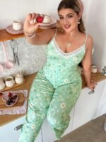 Slumberry CURVE Sweet Ditsy Floral Lace Camisole Plus Size Pajama Set - Image 4