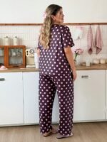 Slumberry CURVE Plus Size Women's Polka Dot Color Block Print Knit Round Neck Short Sleeve Long Pants Pajama Set - Image 2