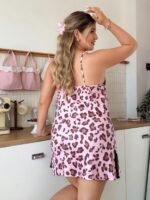 Slumberry CURVE Plus Size Women's Leopard Print Lace Strap Mini Nightgown - Image 2