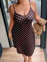Napfluff CURVE Napfluff CURVE Polka Dot Spaghetti Strap Nightgown For Women, French Vintage Waist-Cinched Slimming V-Neck Loungewear Dress - Image 3
