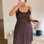 Napfluff CURVE Napfluff CURVE Polka Dot Spaghetti Strap Nightgown For Women, French Vintage Waist-Cinched Slimming V-Neck Loungewear Dress