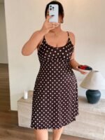 Napfluff CURVE Napfluff CURVE Polka Dot Spaghetti Strap Nightgown For Women, French Vintage Waist-Cinched Slimming V-Neck Loungewear Dress